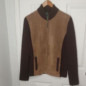 Lauren Ralph Lauren Brown and Tan Zip-Up Sweater